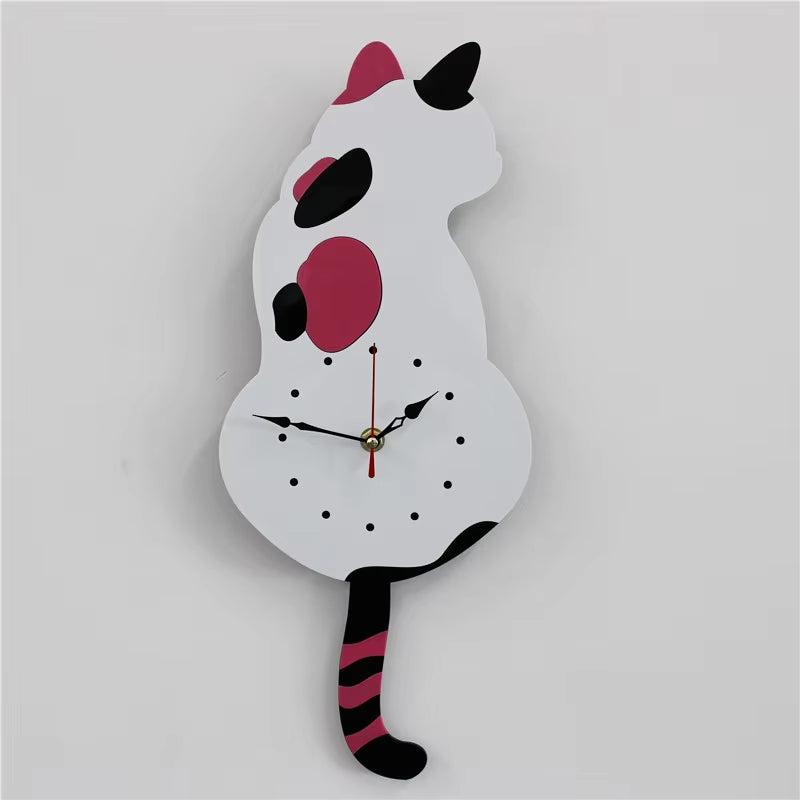 Home Decoration Living Room Wagging Tail Cat Creative Wall Clock Acrylic Wall Clock Modern Cute Cat Clock Move Silence