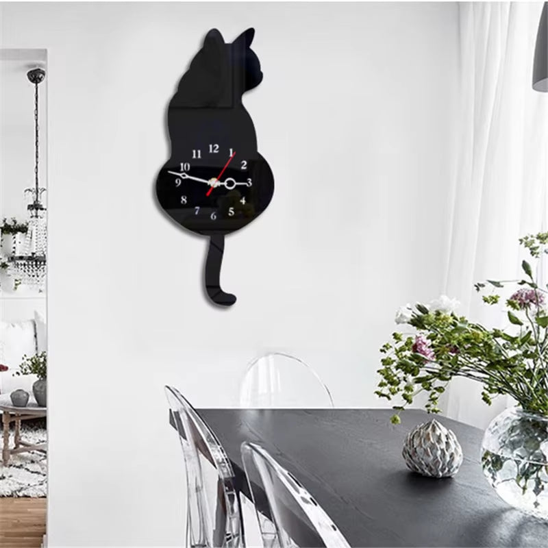 Home Decoration Living Room Wagging Tail Cat Creative Wall Clock Acrylic Wall Clock Modern Cute Cat Clock Move Silence